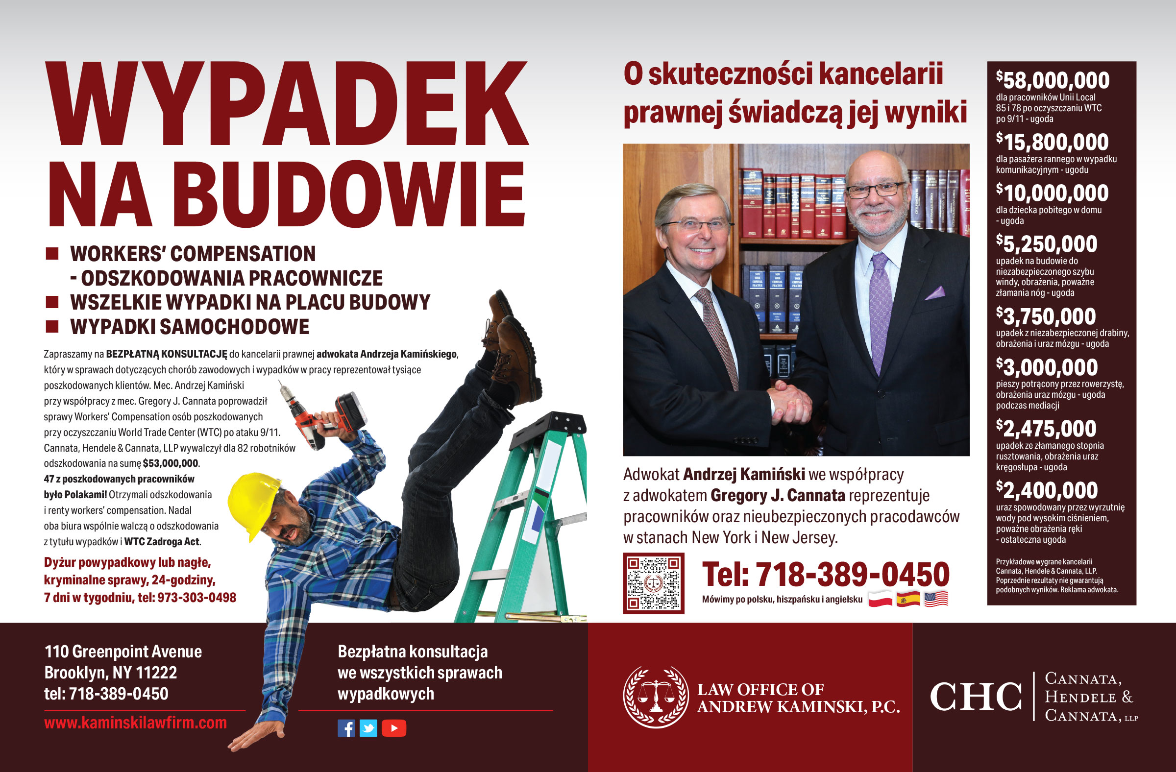 Reklama andrew kaminski wypadki w pracy odszkodowania brooklyn nowy jork