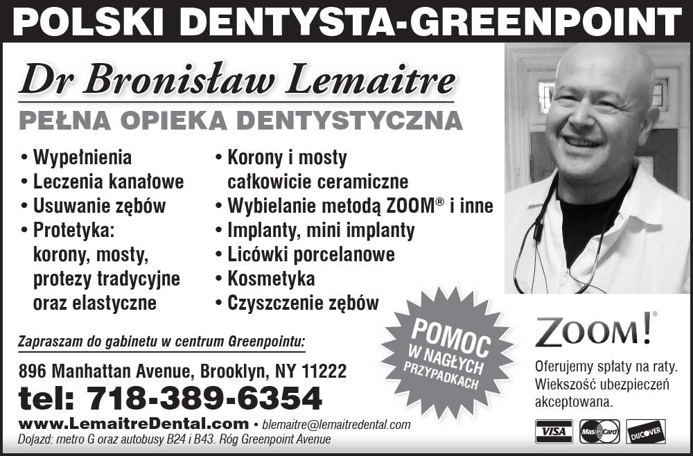 Reklama bronislaw lemaitre dentysta stomatolog brooklyn nowy jork