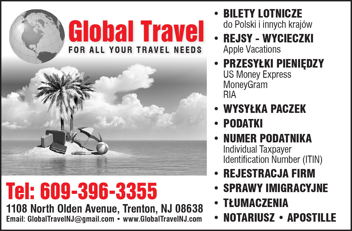 Reklama global travel bilety lotnicze biuro podrozy trenton new jersey