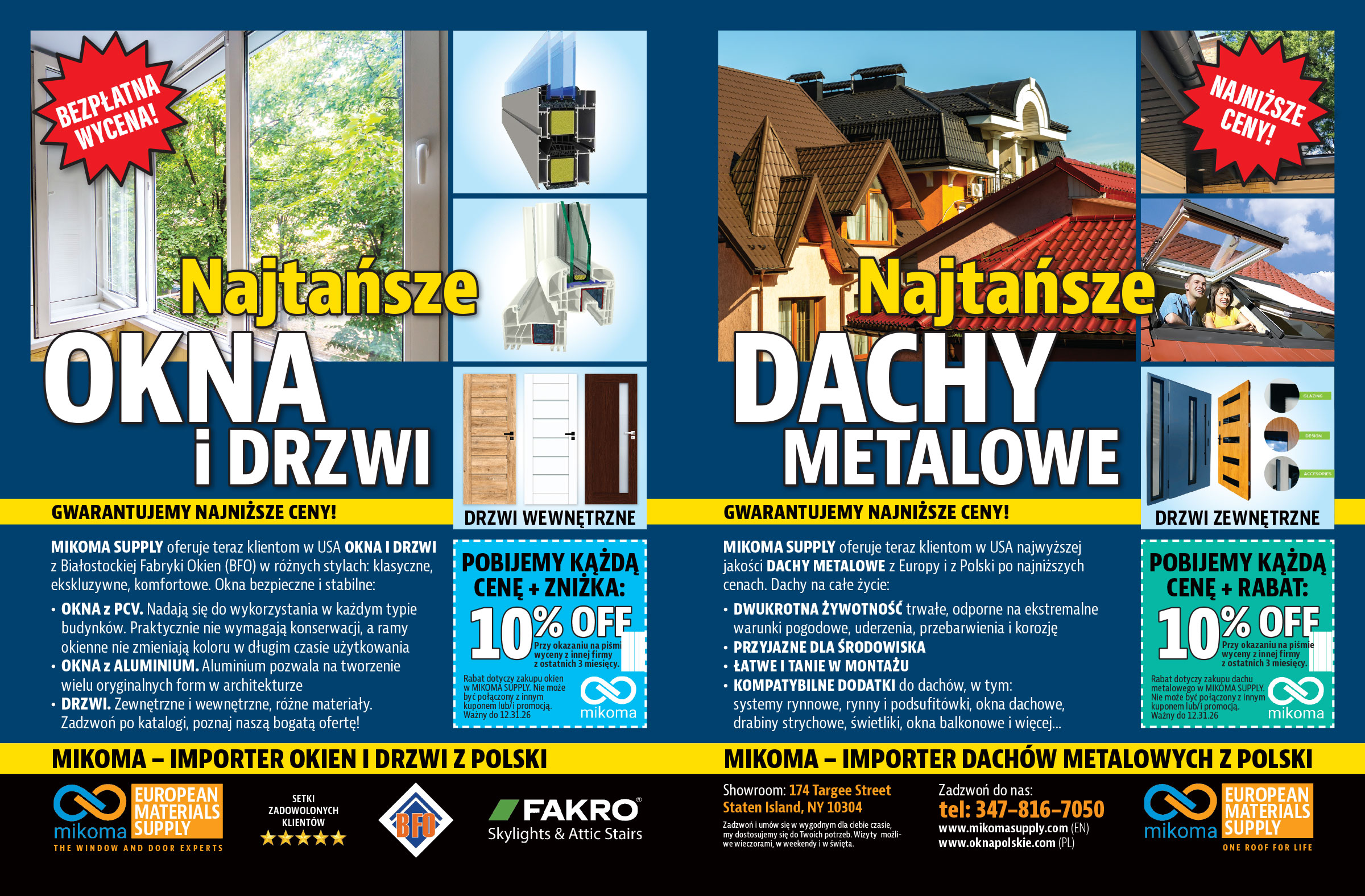 Reklama mikoma supply dachy okna materialy budowlane nowy jork
